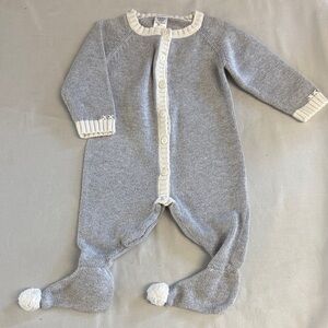 Zara Baby Footie in Gray with Cream Trim